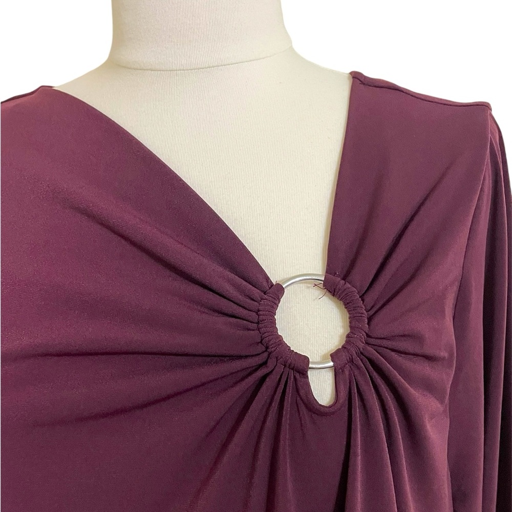 New MICHAEL KORS Burgundy Color Asymmetrical Neck Jersey Knit Long Sleeve Top 1X - Picture 2 of 6